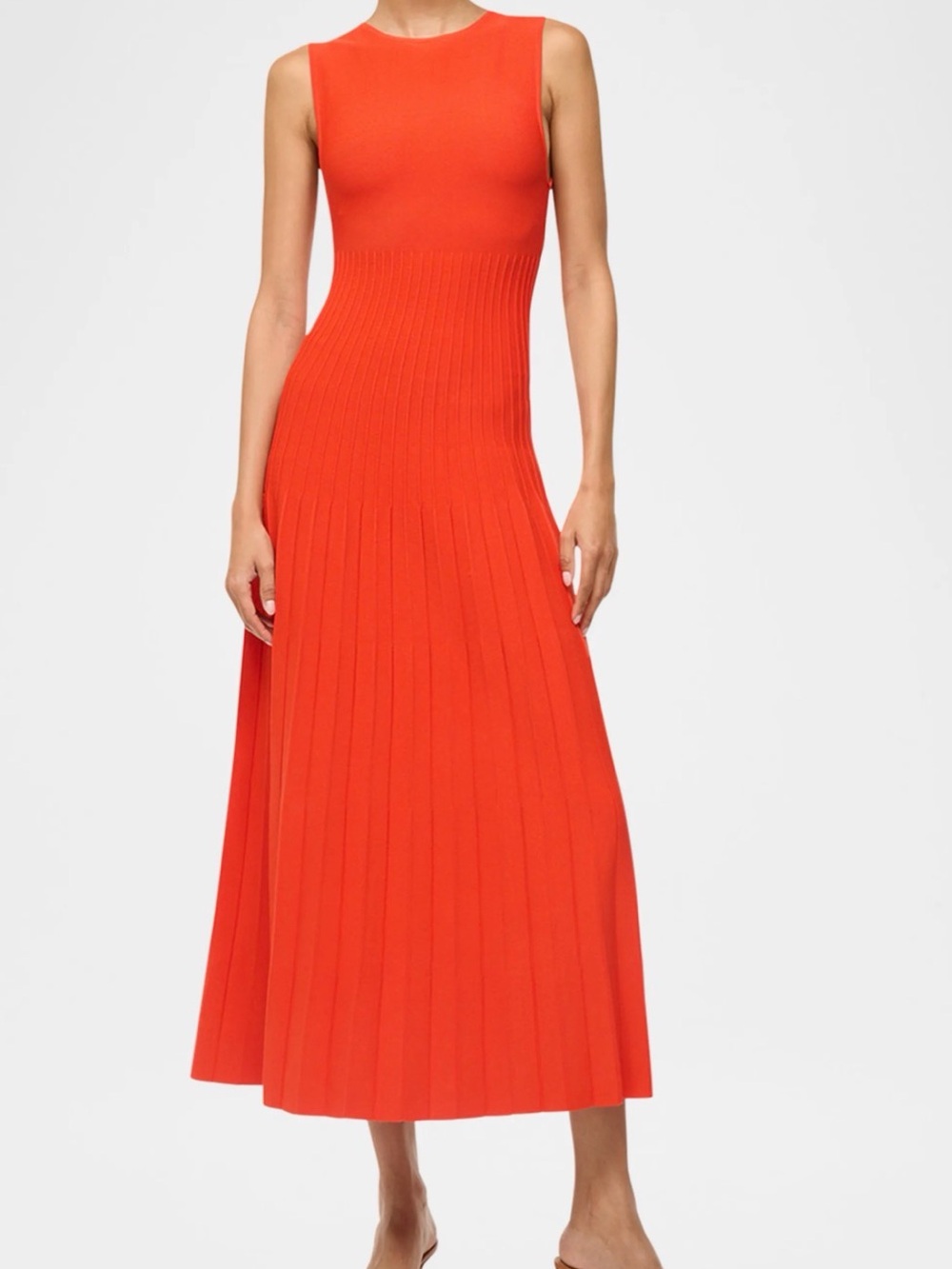 STAUD Vibrant Orange Sleeveless Knit Maxi Dress